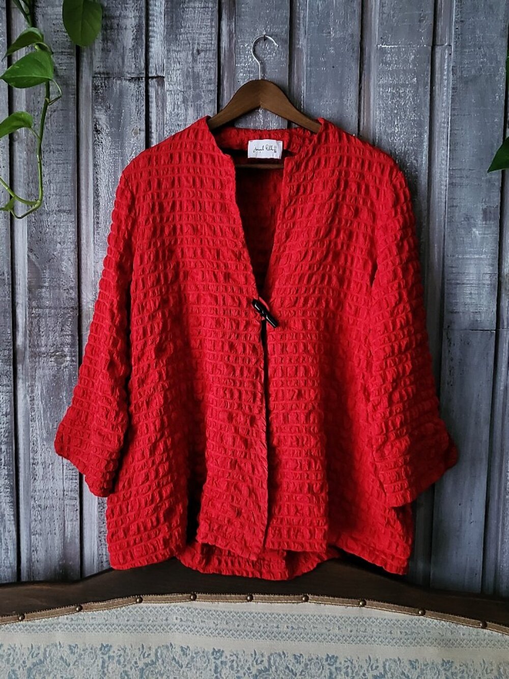 Joseph Ribkoff Bubble Jacquard Trapeze Jacket Radiant Red L Pit to Pit ~24.5"